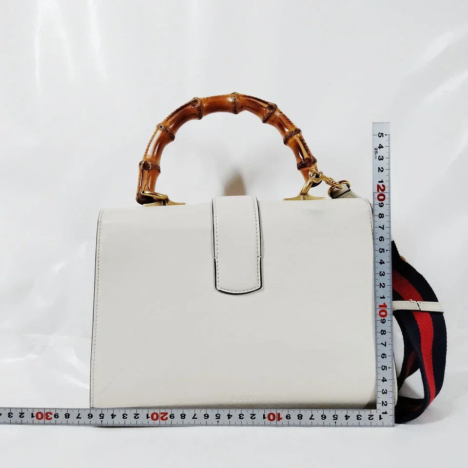 Gucci Hand Bag Bamboo White Leather 454813